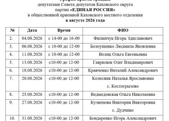 В Каховском округе утвердили график приёма граждан депутатами на август В Каховском округе утвердили график приёма граждан депутатами на август